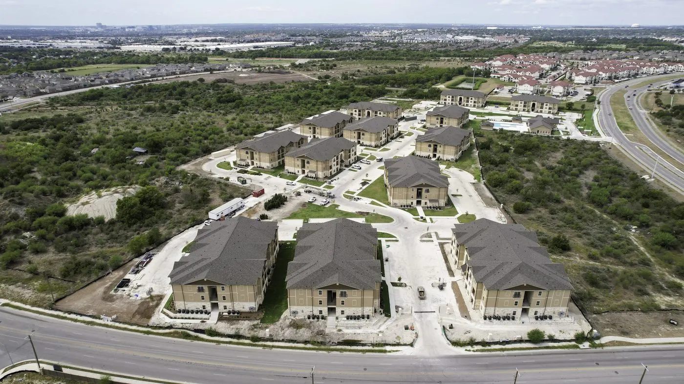 Aerial view of the completed Edenbrook apartment community in Austin