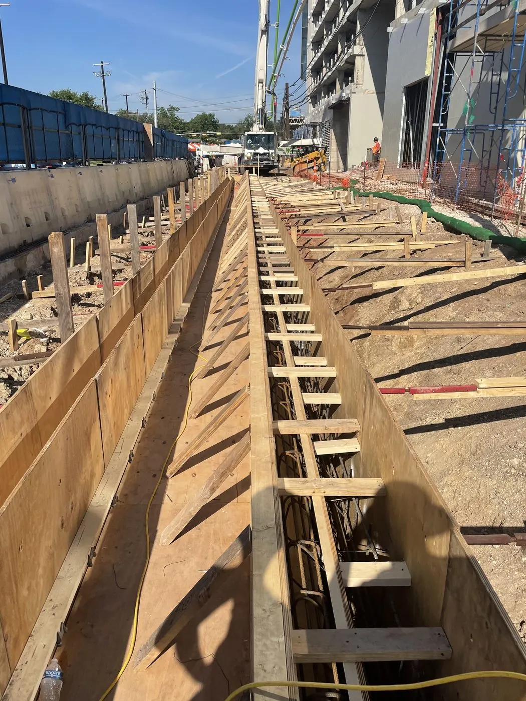 Cast-in-place concrete formwork and rebar along the Barton Springs Road corridor