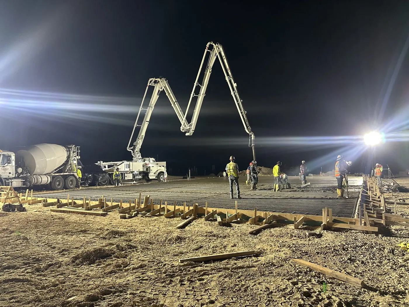 Night concrete pour with a placing boom at the Texas DPS Training Academy